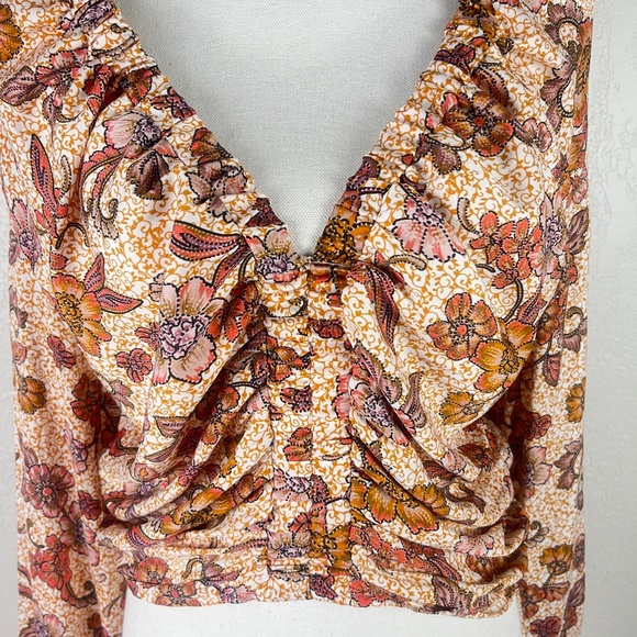 Free People Women’s I got you Printed Top Blouse Sz L Floral Long Sleeve - Picture 4 of 16